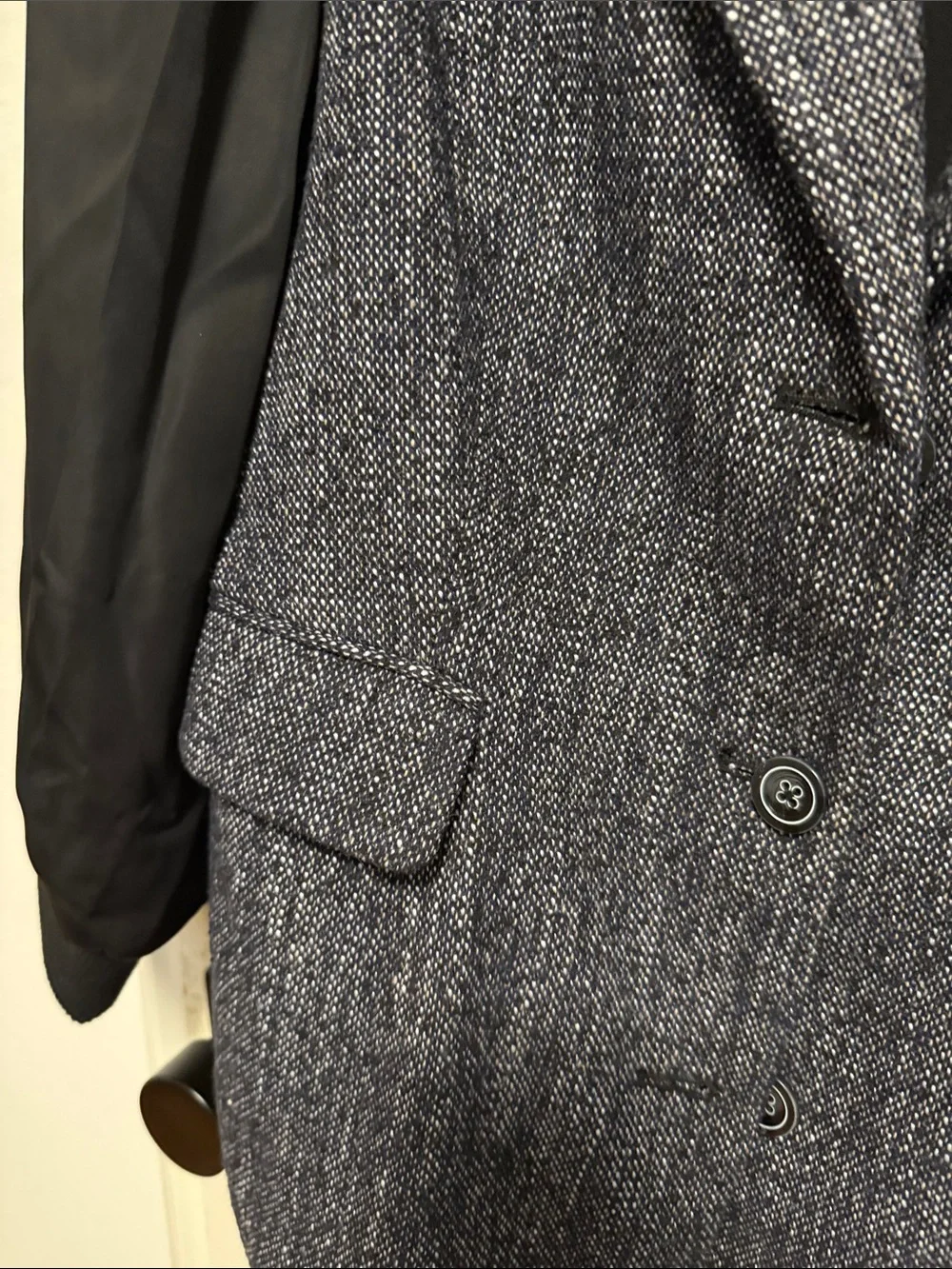 a new day Navy Tweed Blazer with Black Puff Sleeves